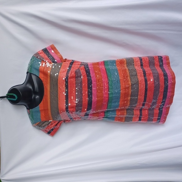 Anthropologie Corey Lynn Calter Sequin Striped Glinted Sunset Shift Dress size 2 - Picture 3 of 7